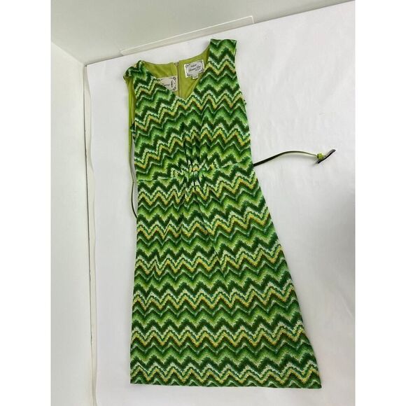 Chartreuse Y2K Donna Rae New York Dress Green Stripe Retro Belted Small Twee - Picture 7 of 11